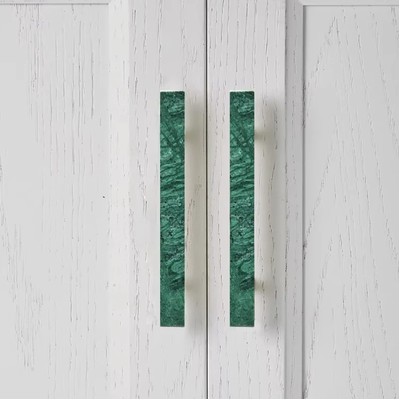 Brass Marble Crystal Stone Furniture Handles White Green Long Round Pulls Cupboard Wardrobe Dresser Drawer Cabinet Knobs
