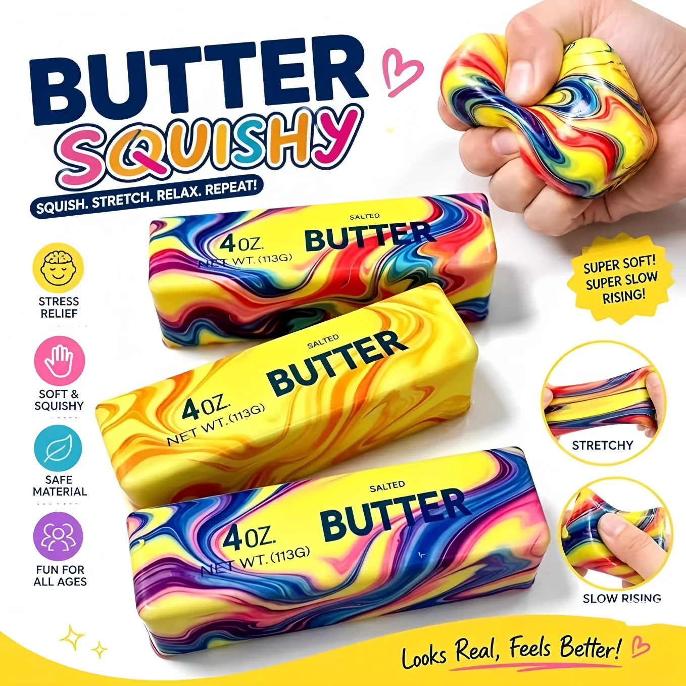 Butter-Squeeze-Spielzeuge, langsam zurückfedernde Butter-Sticks, Squishy-Spielzeuge zur Angstlinderung, weiche Squishy-Spielzeuge aus PU-Schaum, dehnbare Fidget-Spielzeuge für Erwachsene. – Detail 3