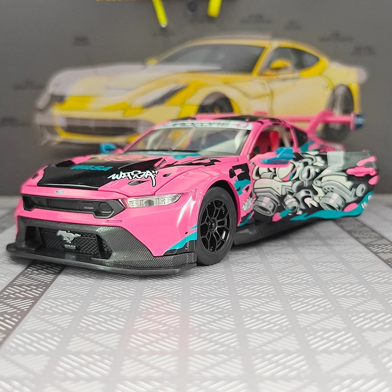 CCA 1:24 Ford Mustang GT3 alloy car model door and hood can be opened has sound and lighting functions suitable for collection view 5