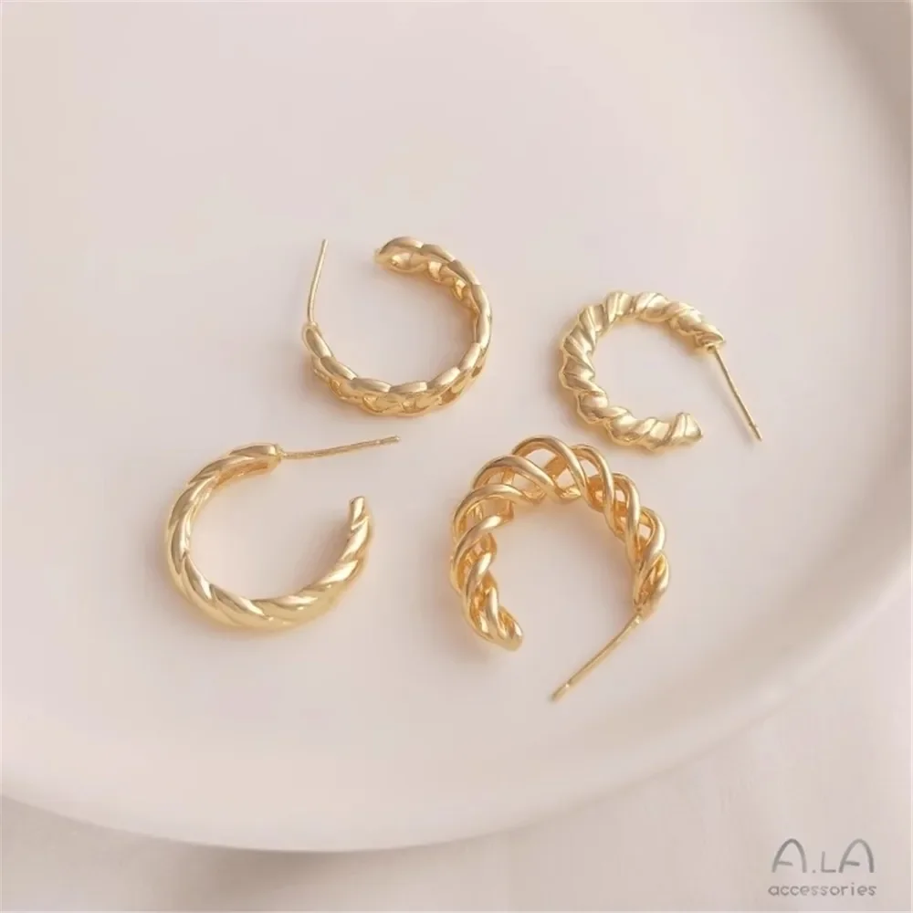 14K Gold Thread C-shaped Fried Dough Twists Earrings 925 Silver Needle Earrings Fashion Luxury Temperament Female Ear Jewelry