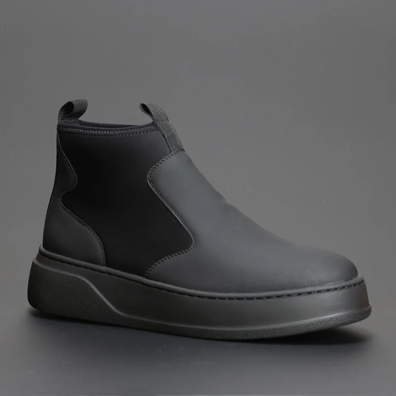 

British men's new leather breathable high top shoes, trendy casual and versatile thick soled fashion boots