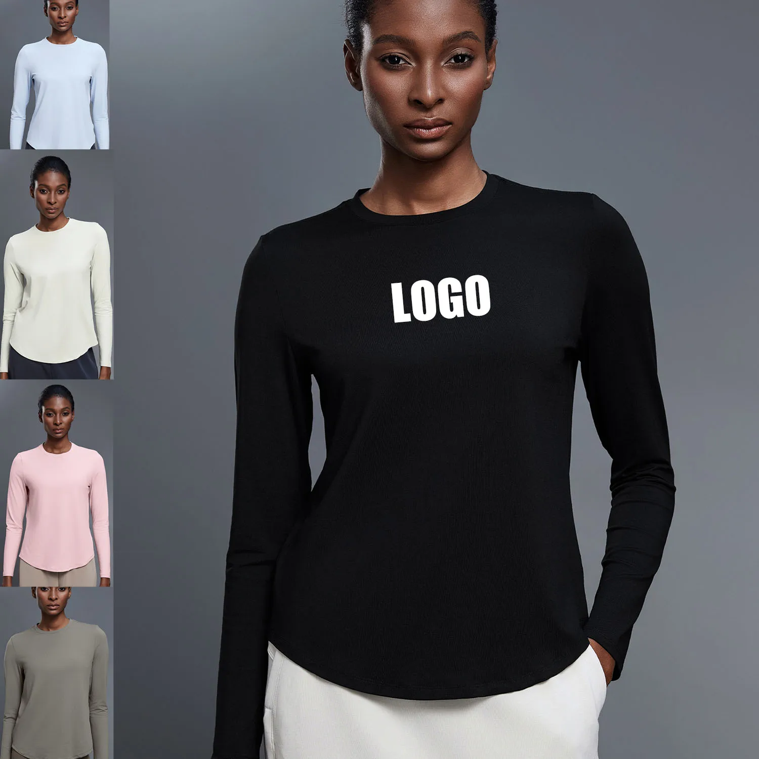

Custom LOGO women's spring and autumn yoga clothes T-shirt loose and thin fitness top casual quick-drying sports long sleeves