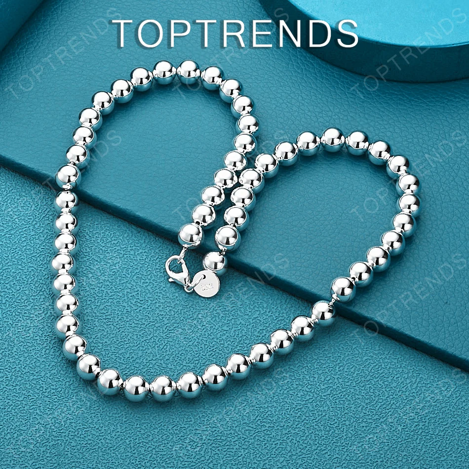 Personality 8mm 925 Sterling Silver Smooth Bead Necklace High-Quality Jewelry Gift Women's Anniversary Party Gift Accessories