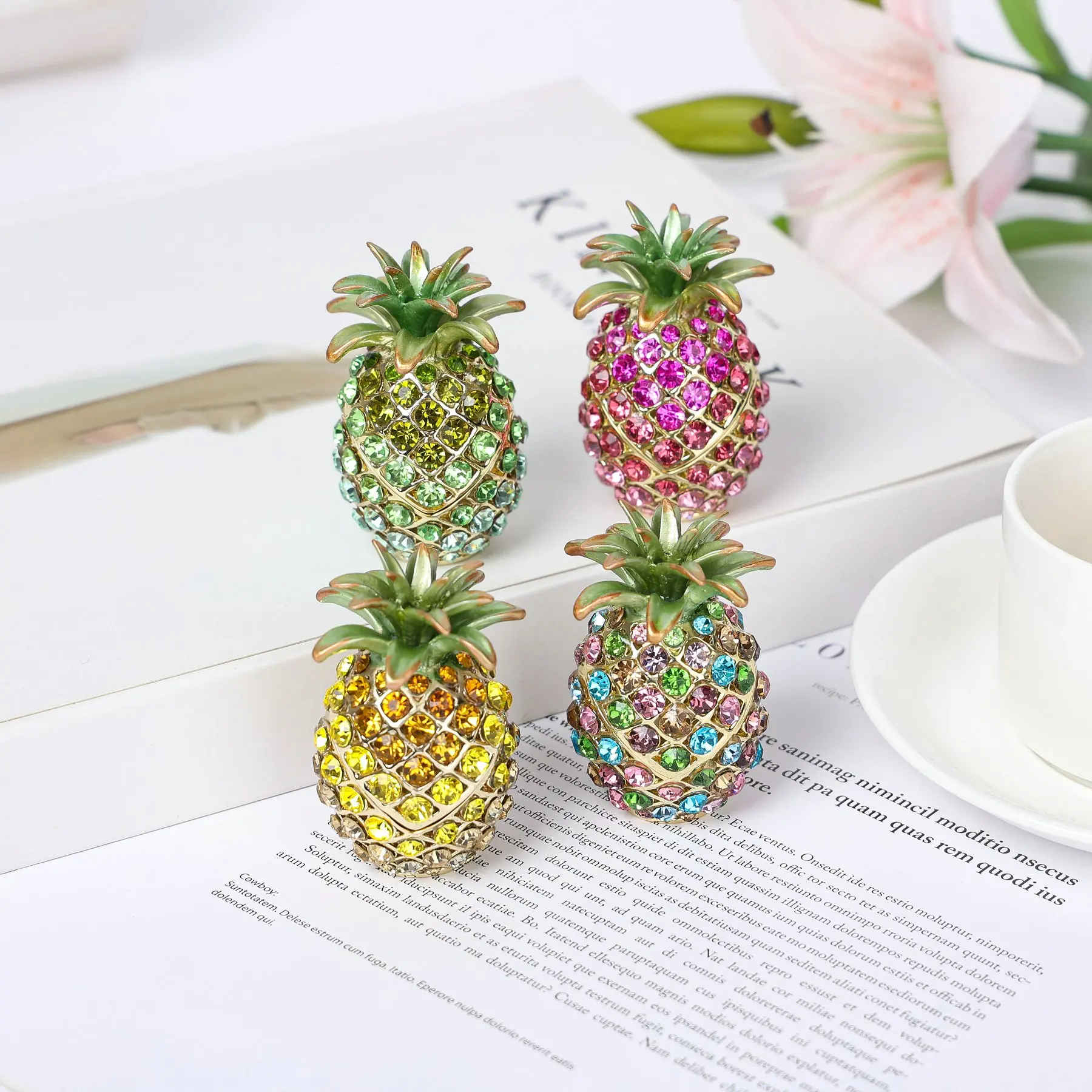 คริสตัลสับปะรด Trinket กล่องบานพับอัญมณีเคลือบ Trinket กล่องเครื่องประดับของสะสมของขวัญ