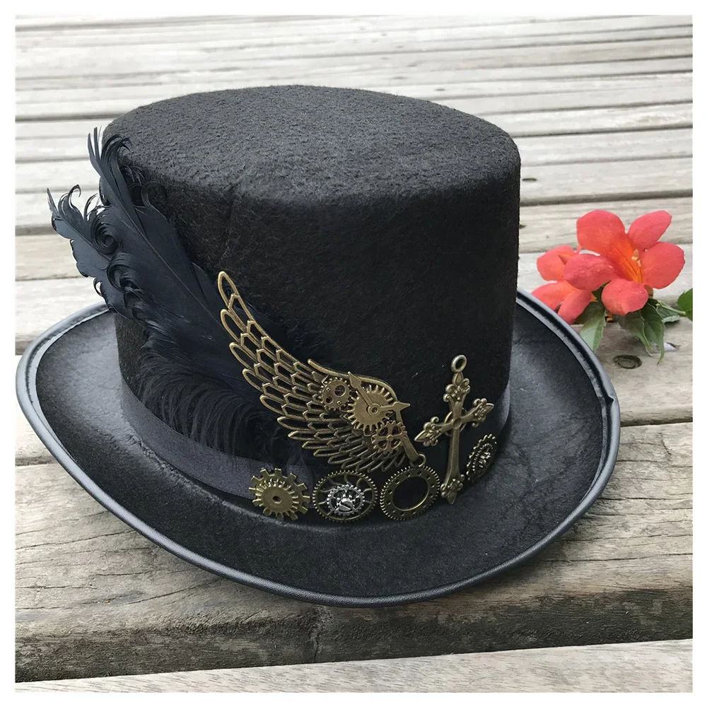 Unisex Men Women Steampunk Top Hat With Metal Gear Dance Party Hat Magic Hat Size 57CM