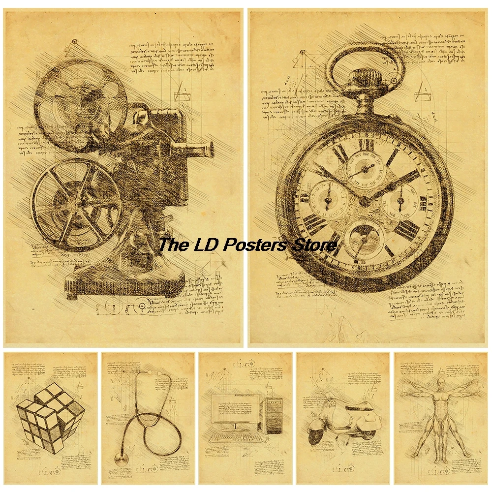 

Article of sketch Posters Kraft Paper Print Art Pictures Modern Skateboard Decoration Salon Wall Exquisite Coffee Casual Poster