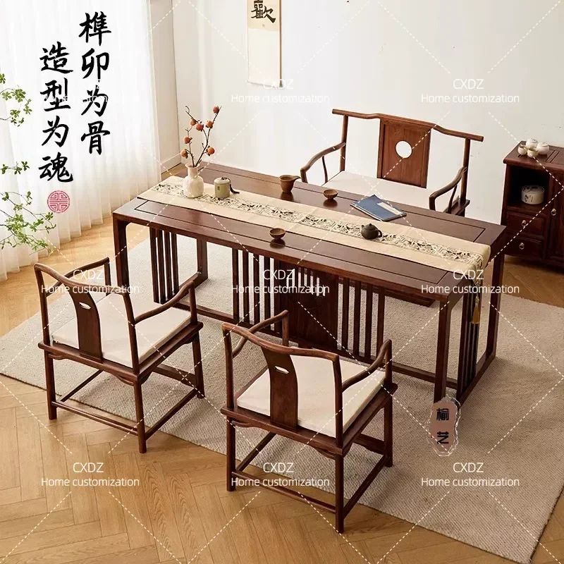 Solid Wood Tea Table and Chair Set New Chinese Style Kung Fu Tea Desk Office Furniture Coffee Table Combination