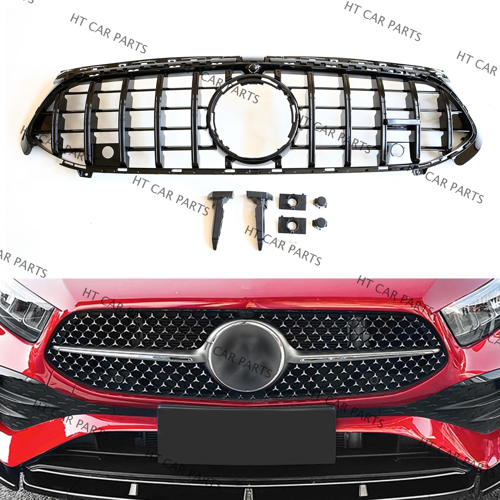 

For Mercedes-Benz A Class W177 A180 A200 A35 AMG 2023-2024 2023 2024 1Piece Black GT Style of Front Bumper Grille Grill