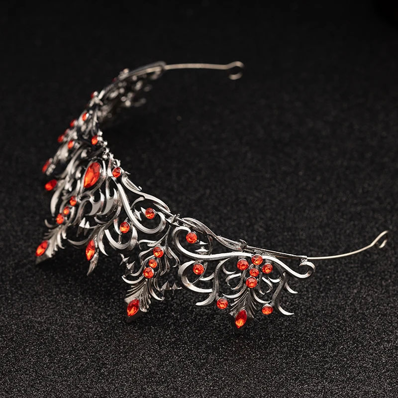 القوطية الأسود معدن الأزرق كريستال تيارا تاج حجر الراين خوذة للعروس النساء الفتيات الزفاف حفلة عيد ميلاد حفلة موسيقية عرض مسرحي Pa