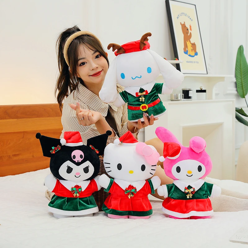 

35cm Sanrio Kawaii Hello Kitty Kuromi Melody Cinnamoroll Plush Doll Xmas Anime Soft Stuffed Doll Plushie Toy Kids Christmas Gift