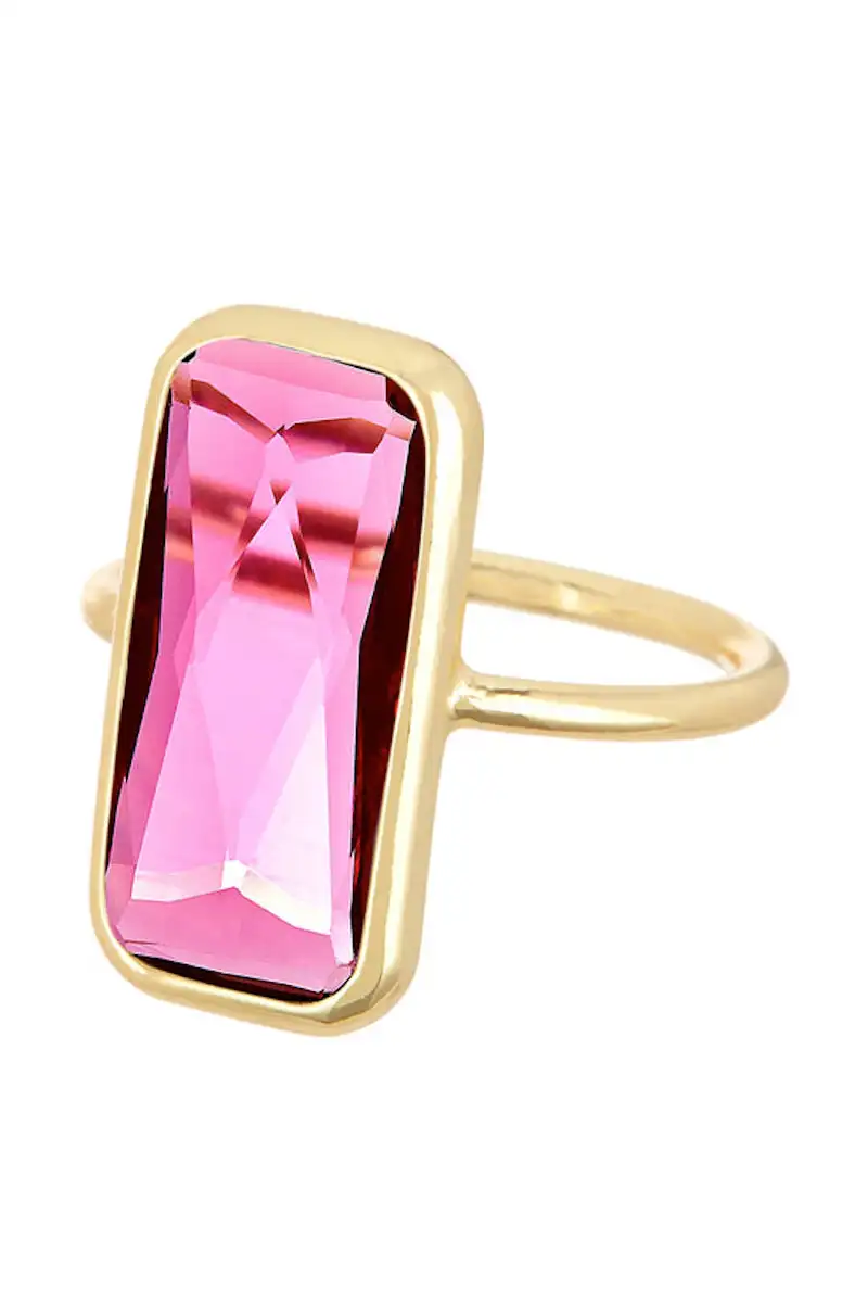Sky Blue Crystal Rectangle Ring Moonstone Rose Raspberry Peridot Fashionable Jewelry Accessory