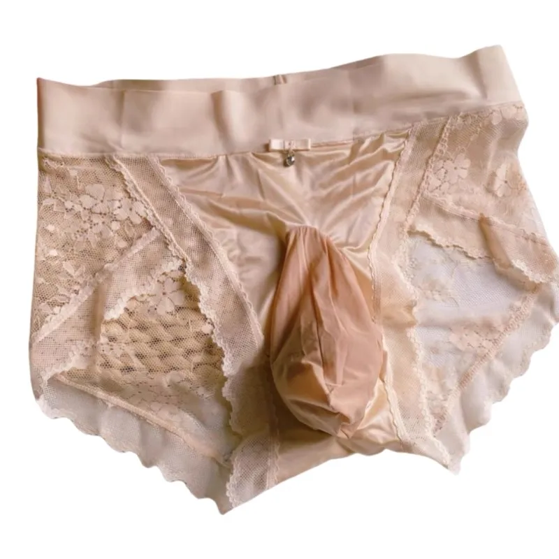 ملابس داخلية مثيرة للرجال من الدانتيل ملابس داخلية رفيعة من الحرير الجليدي والساتان محدبة ملابس داخلية سيسي بدون خياطة عالية الخصر سراويل داخلية مثيرة #6
