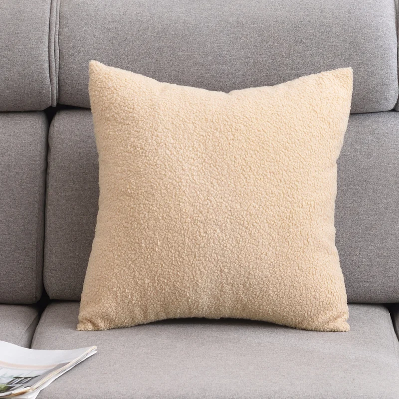 Beige Soft Cushion Covers Teddy Velvet Pillow Cover for Living Home Decor 45x45 Sofa Decorative Pillows Throw Pillowcase