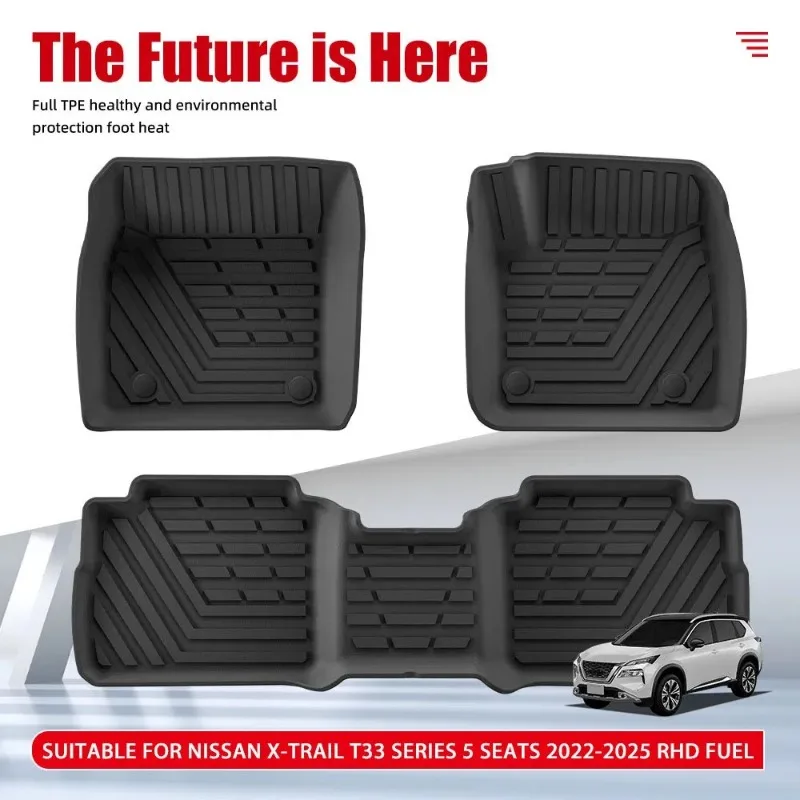Custom TPE Floor Mats For Nissan X-Trail T33 2022-2025 RHD Fuel 5-Seater Waterproof All-Weather Liners Dustproof