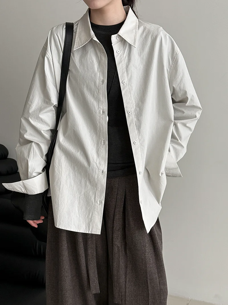

Turn-down Collar Pure Cotton Shirts Women Spring Autumn Loose Long Sleeve Korean Casual Shirt
