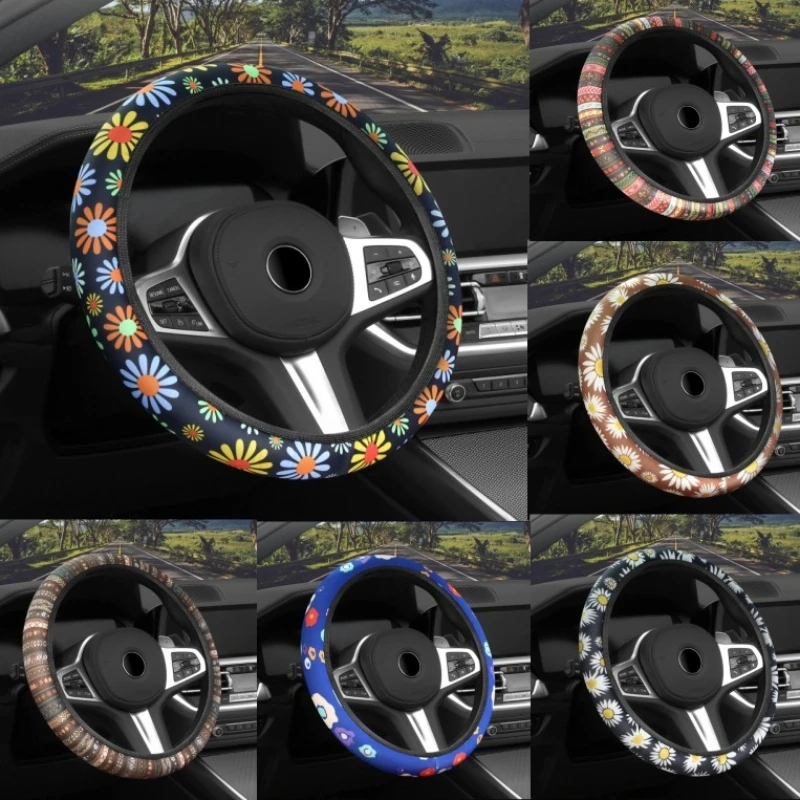 Car steering wheel cover Ultra-Thin Floral Steering Wheel Cover - No Inner Ring Breathable Elastic Non-Slip Auto Handle Cover