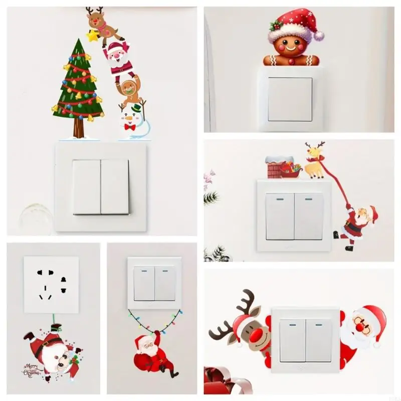   Plastic Holiday Switches Sticker Santa Reindeer Snowman Design Easy Peeling Apply