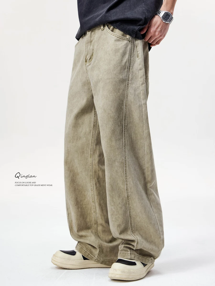 

Retro American Waed Khaki Cotton Casual Pants Men's Loose Straight Leg Long Trousers Spring Autumn Youth Vitali Sle