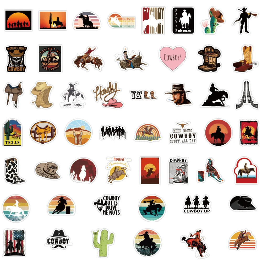 50Pcs New Western Cowboy Stickers for DIY Phone Fridge Laptop Moto Luggage Skateboard Helmet Sticker Decal Kids Toy