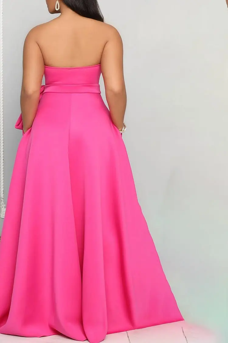 Satin Prom Dress Strapless Sweetheart A Line with Pockets with Slit and Bow Formal Party Evening Gowns Elegant Custom Made