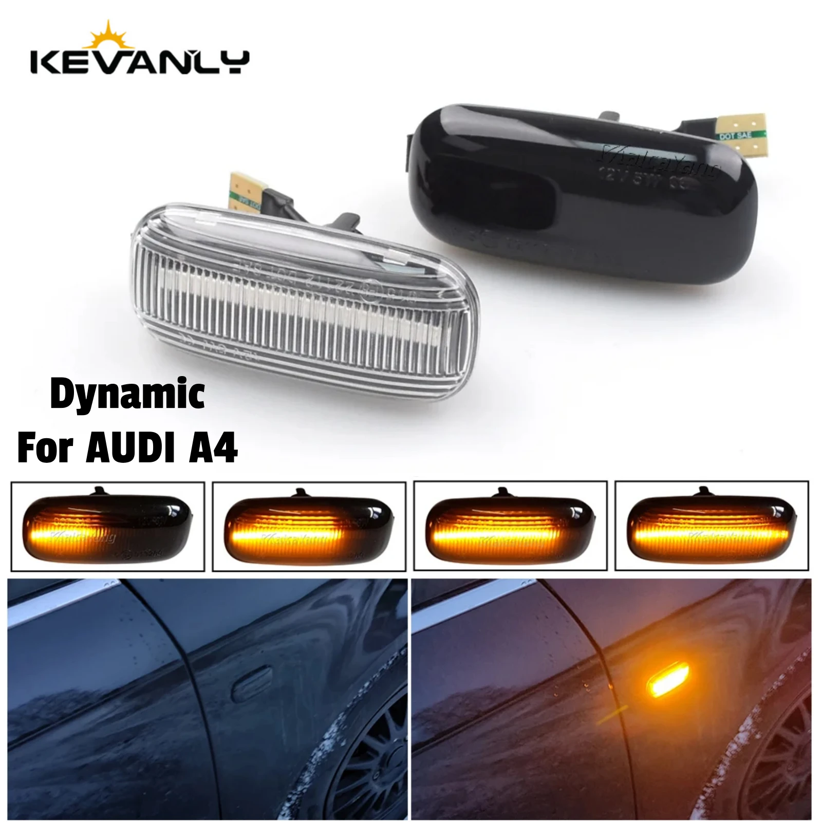 2pcs For Audi A4 S4 RS4 B6 B7 A6 S6 RS6 C6 05-08 Dynamic Turn Signal Light LED Side Marker Fender Sequential Indicator Lamp 12V