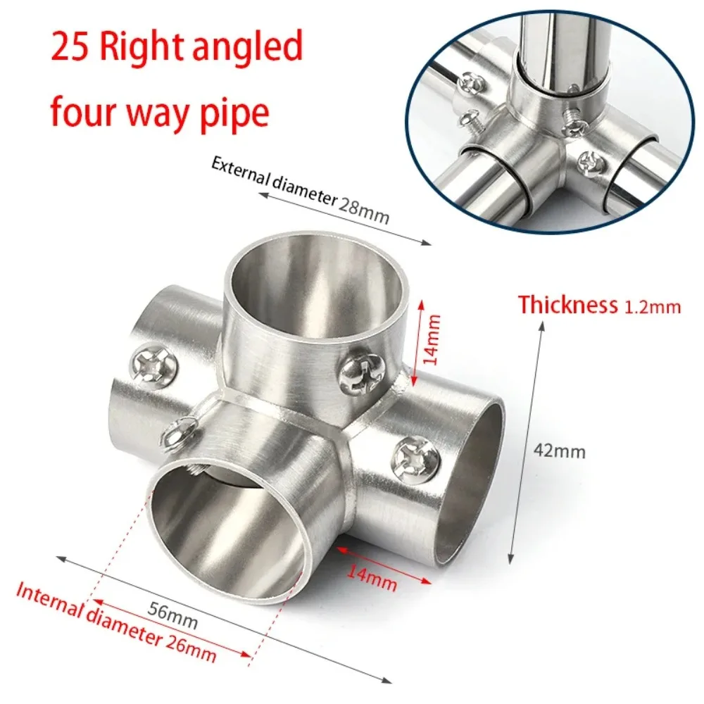 1Pcs Durable Tee Straight Elbow Pipe Connector Stainless Steel 2/3/4/5/6 Way Tube Joint 25mm Pipe Fittings Furniture Hardware