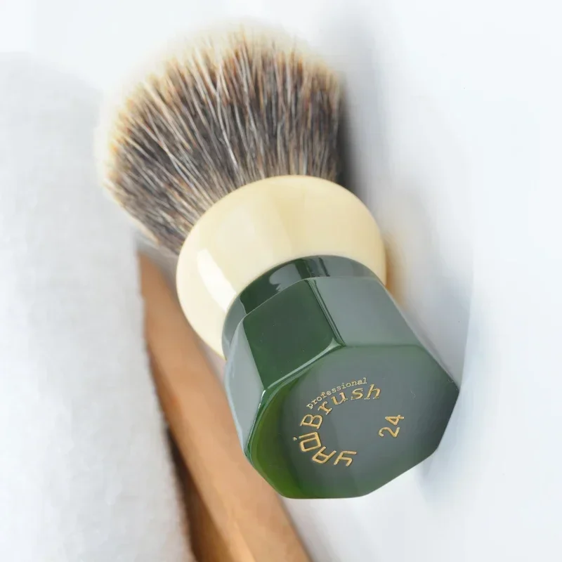YAQI 24MM Minimalism Green Obsidian Two Band Badger Hair For Mens Wet Shaving Brush Mature Mens Face Cleaning Tool Shaving Brush