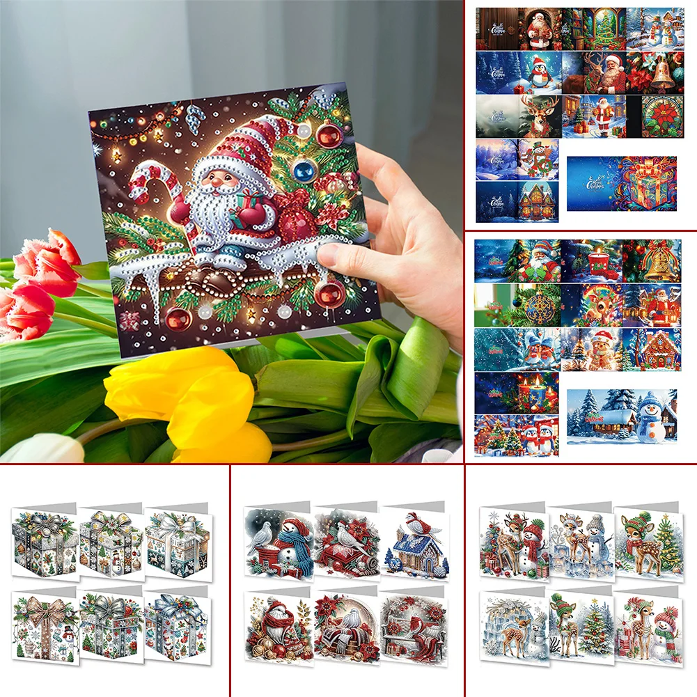 6/12pcs 5D DIY Diamond-Art Cards Rhinestone Painting Full Drill Cross-Stitch Greeting Card Great Present Idea