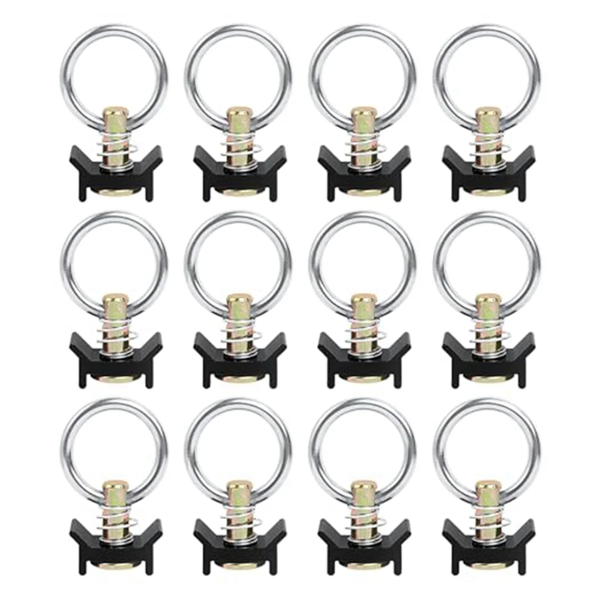 

12PCS Single Stud Fitting L Track 4,000LB Capacity with Stainless Steel Round Ring Aluminum Keeper Cargo Control,Black