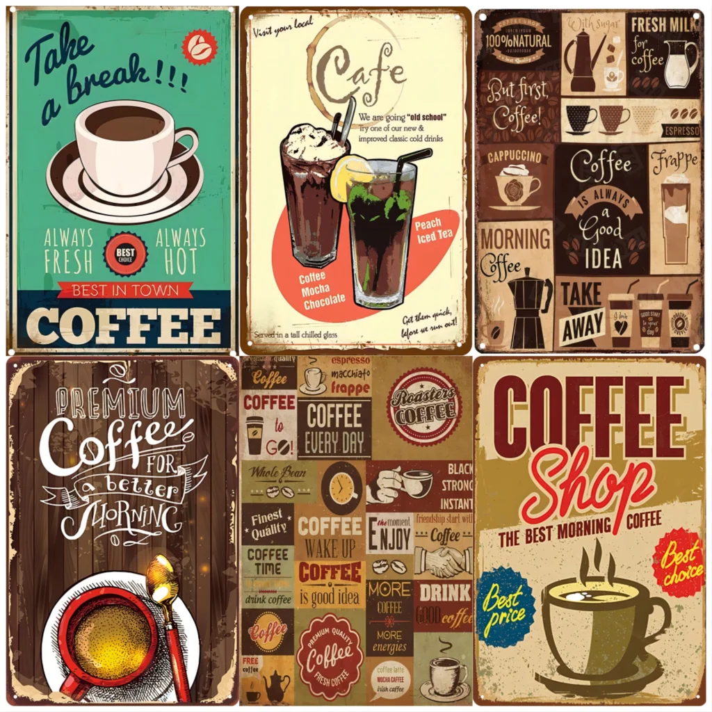 

Coffee Shop Hot Coffee Vintage Metal Tin Sign Poster Home Plaque Poster Wall Art Pub Bar Decor