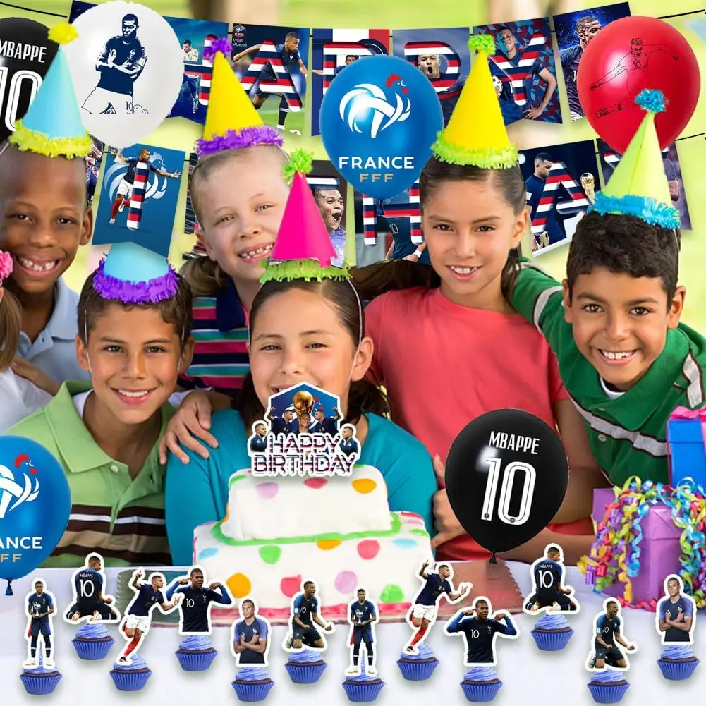 30 قطعة من زينة حفلات أعياد الميلاد على شكل نجمة كرة القدم، بالون مستلزمات حفلات كيليان ستار، لافتة عيد ميلاد سعيد، حفلة كعكة علوية للأطفال #6