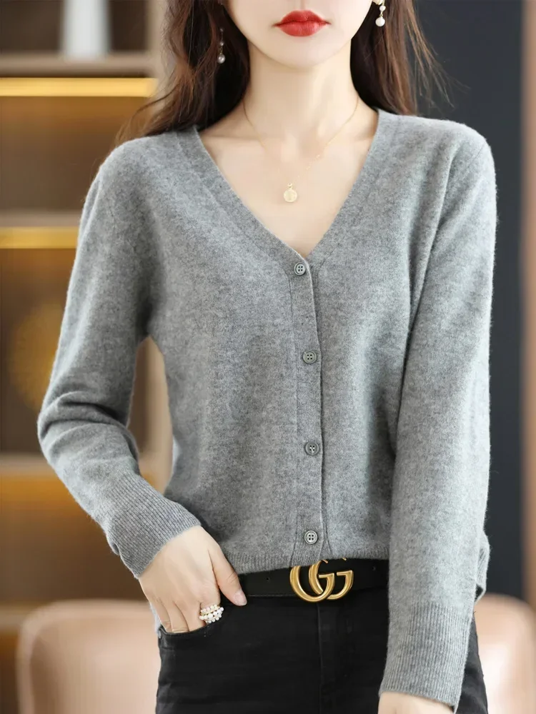 

2025 Solid Korean Fashion Sweaters Women Cardigans Autumn Winter V-neck Single Breasted Short Slim Lady Knitwear Tops