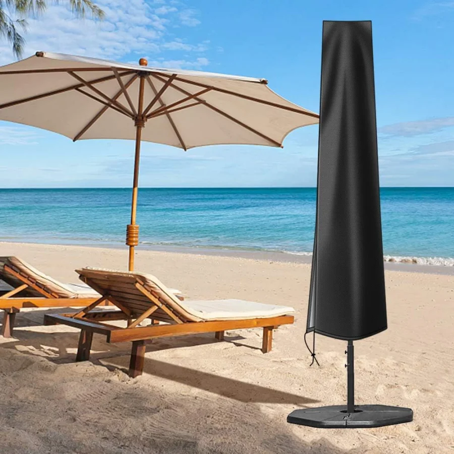 Black Waterproof Umbrella Cover 210D Oxford Cloth for Outdoor Garden Terrace Backyard Protection