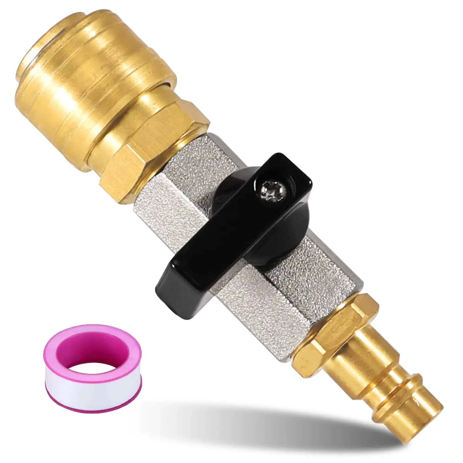 1set 1/4 Air Compressor Air Hose Connector Fitting Hose Connector 5m Pink PTFE Tape Home Improvement Pipe Fittings