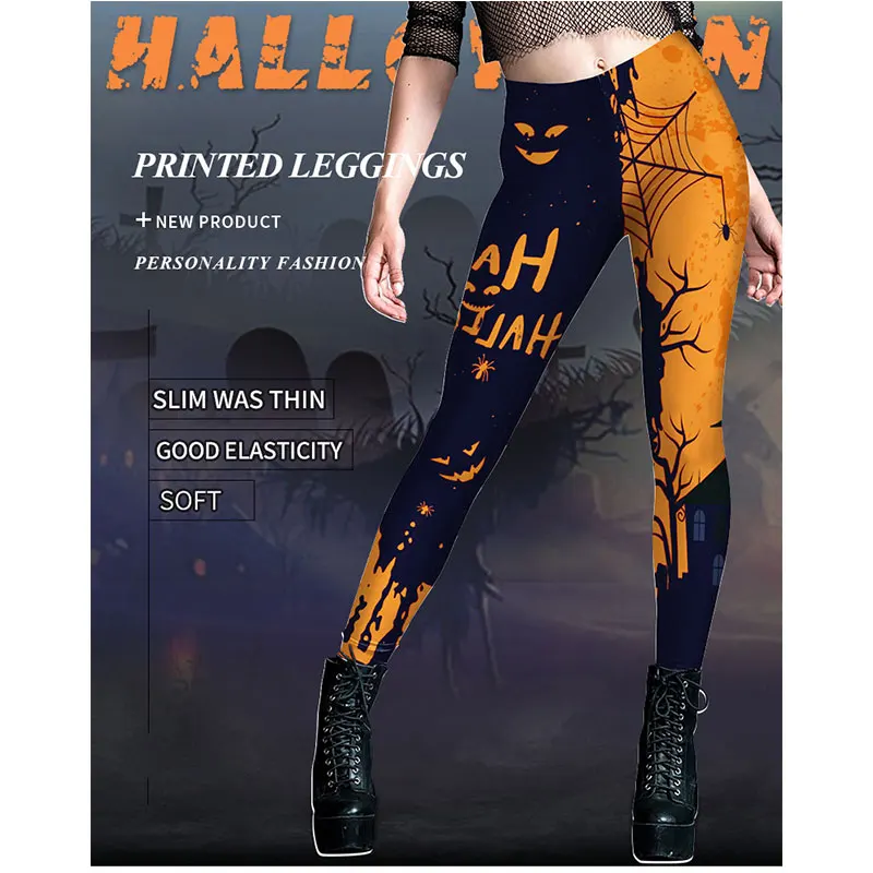 Halloween Costume Carnival Night Dark Bat Style Spider Web Pattern Digital Printing Tight Fitness Yoga Pants Makeup Dance Party
