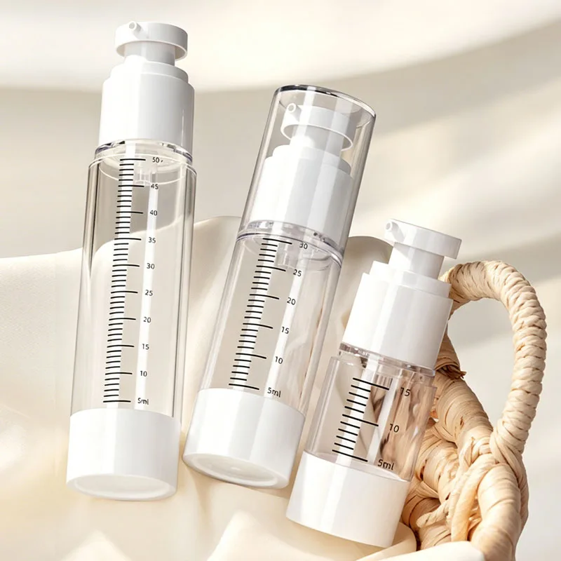 

5pcs 15ml 30ml 50ml Vacuum Lotion Bottle with Scale Transparent Cosmetic Containers Plastic Spray Bottles Travel Supplies