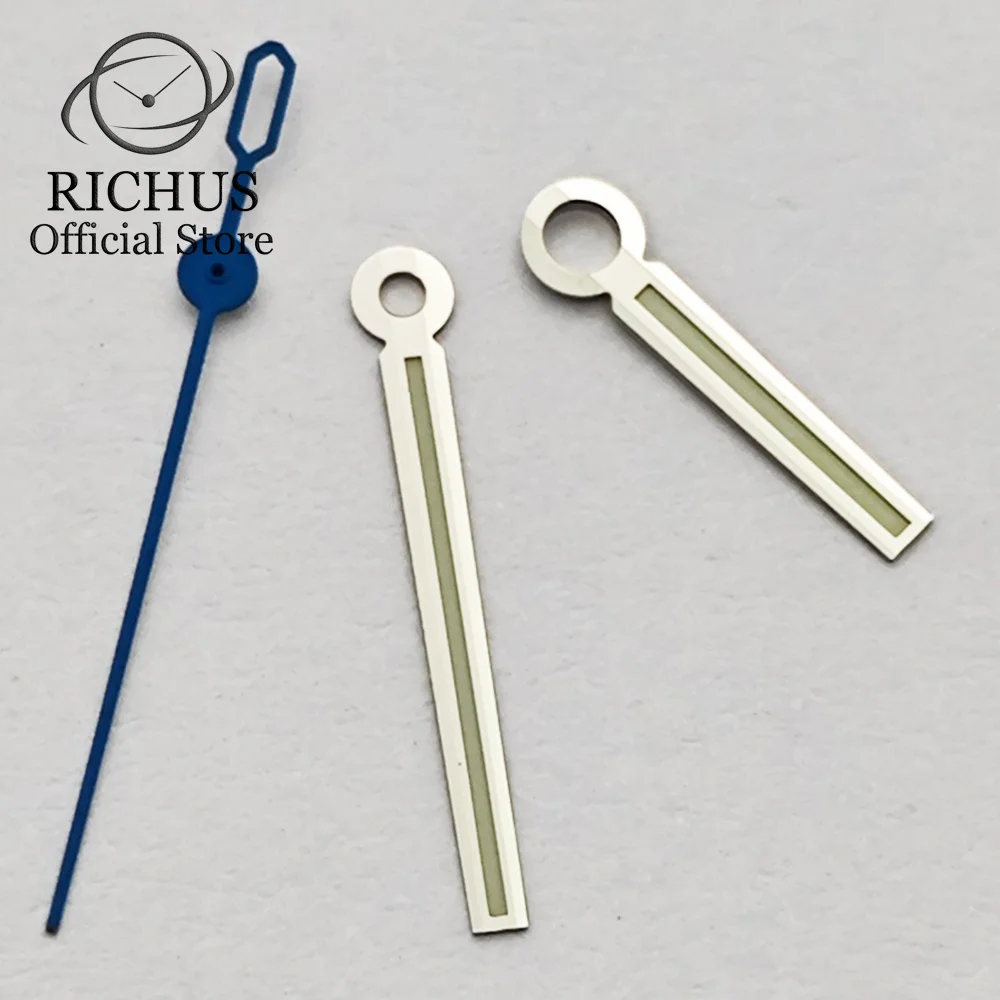 RICHUS الفضة والأزرق ساعة الأيدي الأزرق والأخضر مضيئة صالح NH35 NH36 Miyota8205 8215 DG ساعة يد تعمل بالحركة اكسسوارات أجزاء