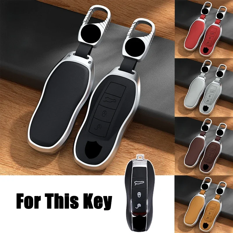 Aluminum Alloy Leather Car Remote Key Fob Case Cover Bag For Porsche Cayenne Panamera Boxster 918 Spyder Macan Cayman Carrera