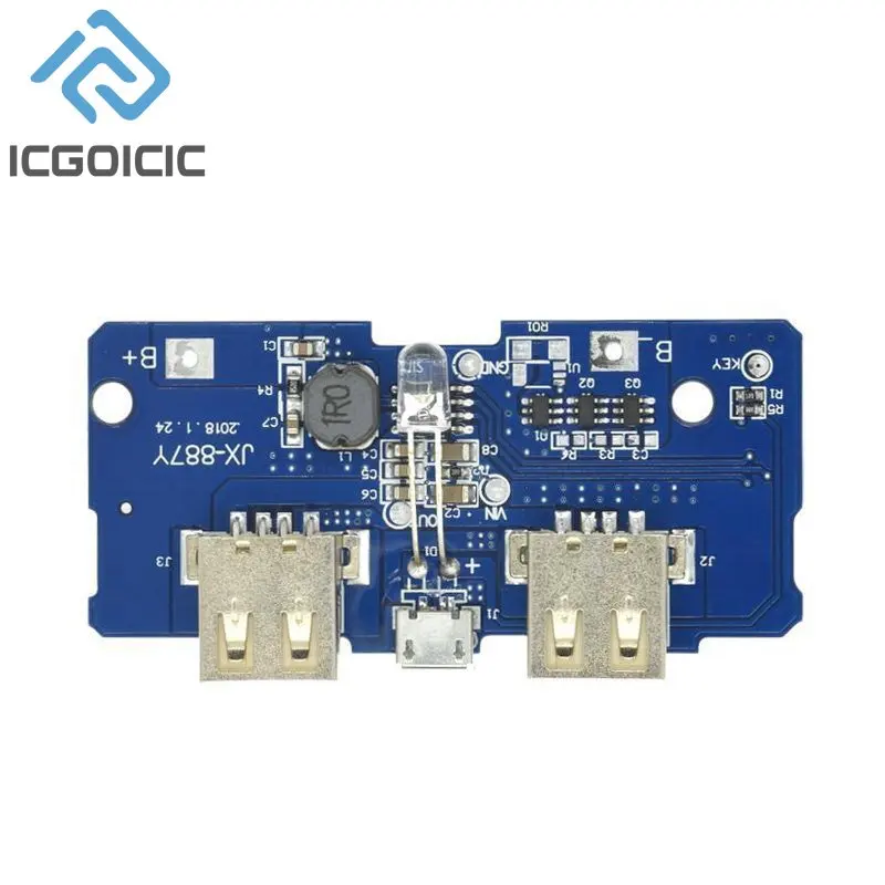 18650 Double Micro USB Power Bank PCB 3.7V à 5V 2A Boost Chargeur Module avec LED, pour DIY Chargeur Mobile, 1-2S Li-ion Batterie
