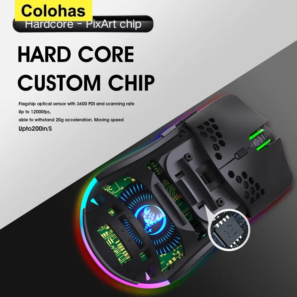 ماوس ألعاب لاسلكي مع ضوء RGB ، G ، مضيء ، خفيف جدا ، قرص العسل ، سرعة الحركة ، من ، 6 D ، كمبيوتر محمول ، كمبيوتر محمول