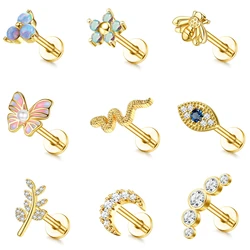 Drperfect-pendientes de cartílago de acero inoxidable para mujer, Parte posterior plana, mariposa, Luna, flor, hélice, Tragus, Piercing, joyería, 16G