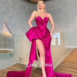 Lucy Wedding Party Dress Satin Cocktail Ball Gown Evening Strapless Slit Dresses Medium Length Robe Soiree De Luxe 2024 Prom