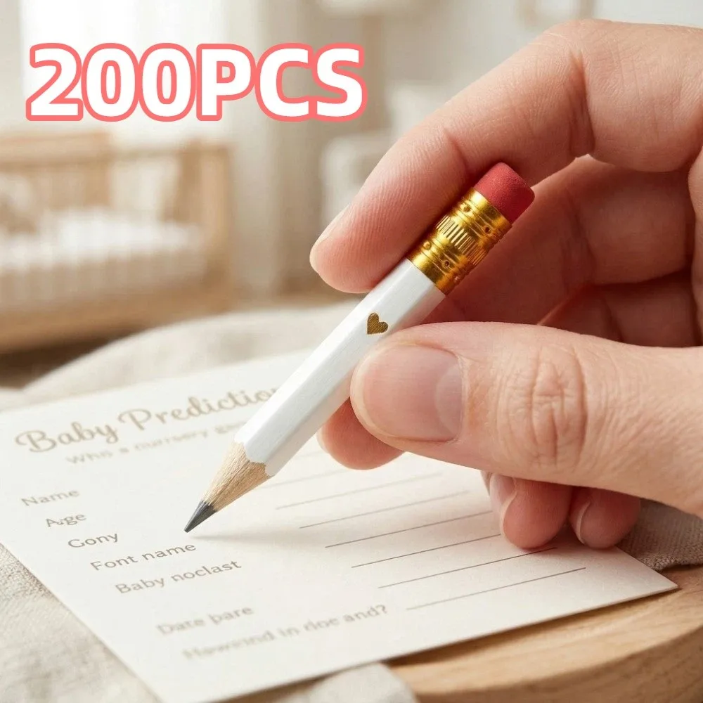 200Pcs Mini Bridal Shower Pencils Pre Sharpened Pocket Size Heart Pencils with Eraser Portable Baby Shower Pencils Classroom