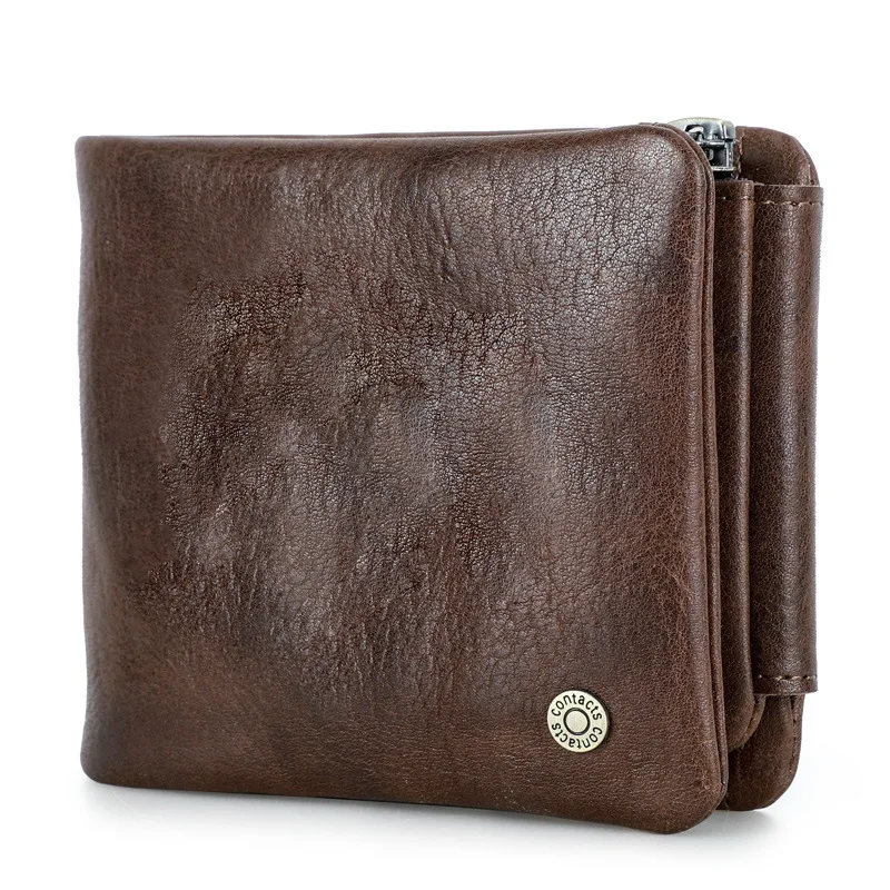 British Style Top Layer Cowhide Antitheft Brush Full Grain Top Layer Cowhide Three Fold Men Horizontal Multi Card Leather Wallet