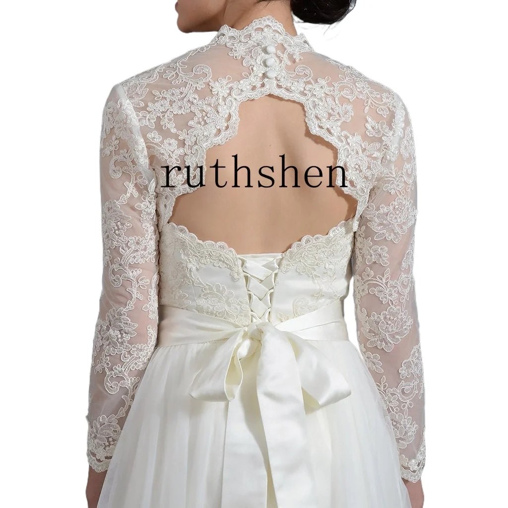 ウェディングドレスボレロジャケット花嫁のためのホワイトアイボリーレース長袖ブライダルアクセサリーカスタマイズされたボレロ女性エレガント