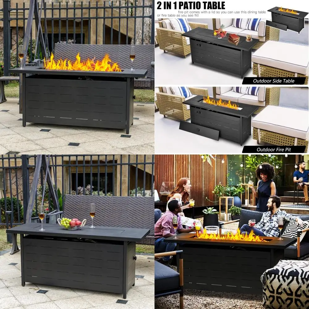 طاولة حفرة نار من غاز البروبان مقاس 57 بوصة مع 50000 وحدة حرارية بريطانية وصخور الحمم البركانية وغطاء وغطاء مقاوم للماء - حل تسخين الفناء الخارجي