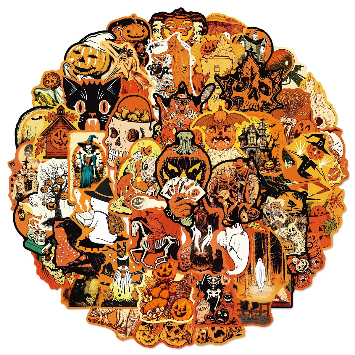 10/50 Stück Retro Halloween Spaß-Graffiti-Aufkleber Dekorative Wasserflaschen-Sticker Schreibwaren Kürbis-Monster Wasserfeste Horror-Geschenkaufkleber
