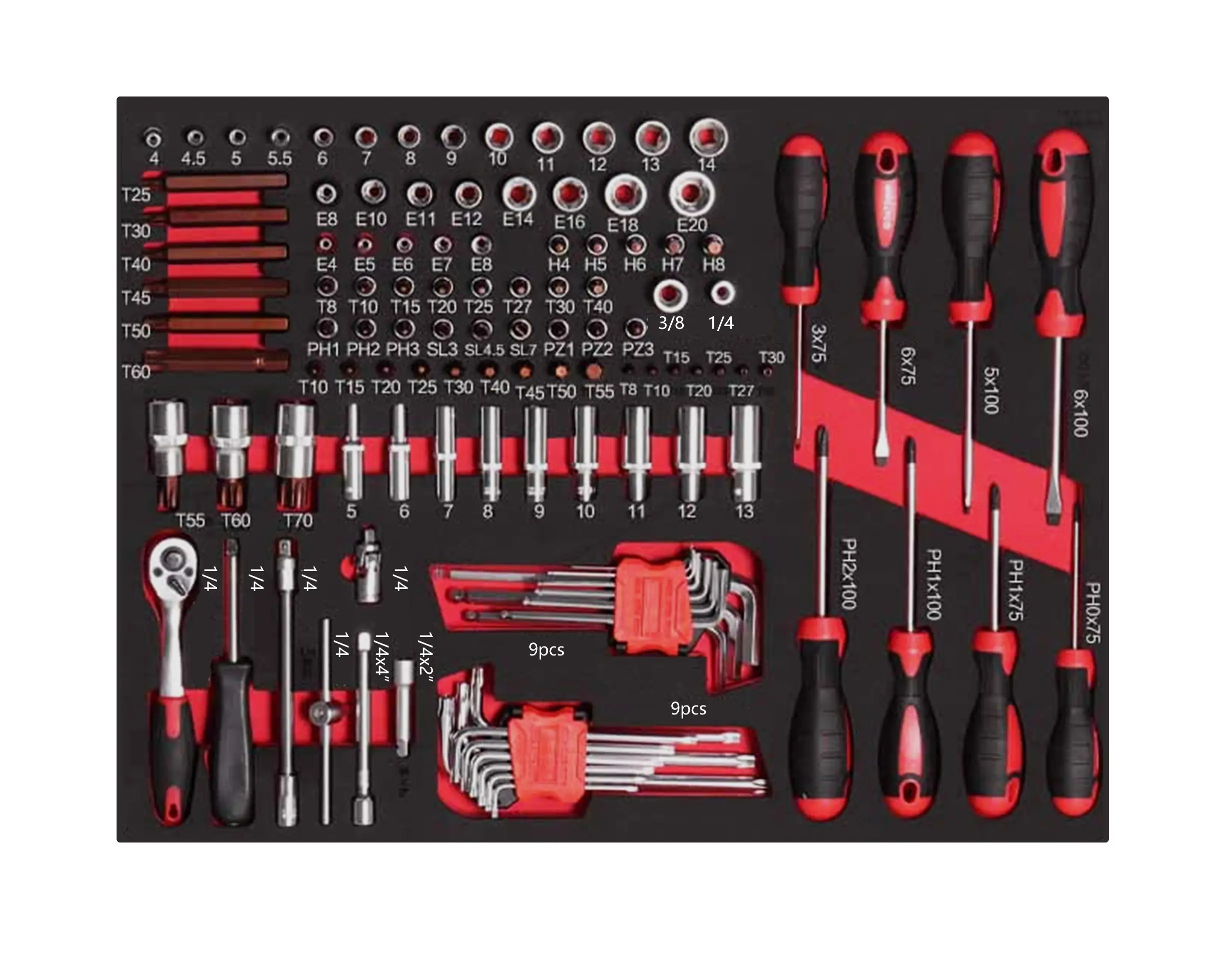 

117PCS EVA Foam Garage Tool Sets Auto Repair Car Repair Tool Set Professional Vehicle Ratchet Wrench Socket Set Trolley Cabinet