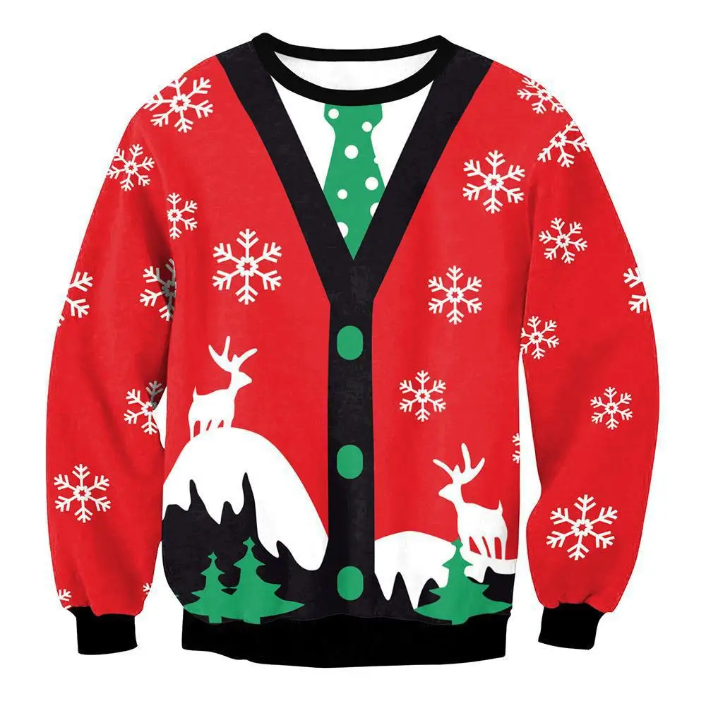 New European and American Christmas 3D printed animal kitten pattern men's round neck sweater couple outfit Christmas