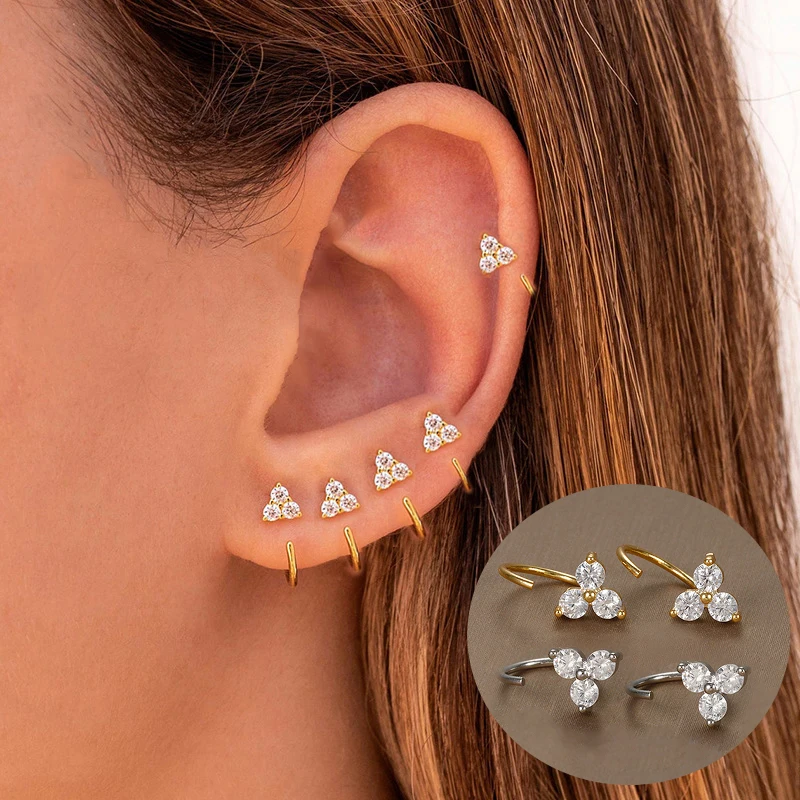 Luxury Stainless Steel Gold Color Triangle Stud Earrings For Women Cz Crystal Geometry Cartilage Piercing Earring Unique Jewelry